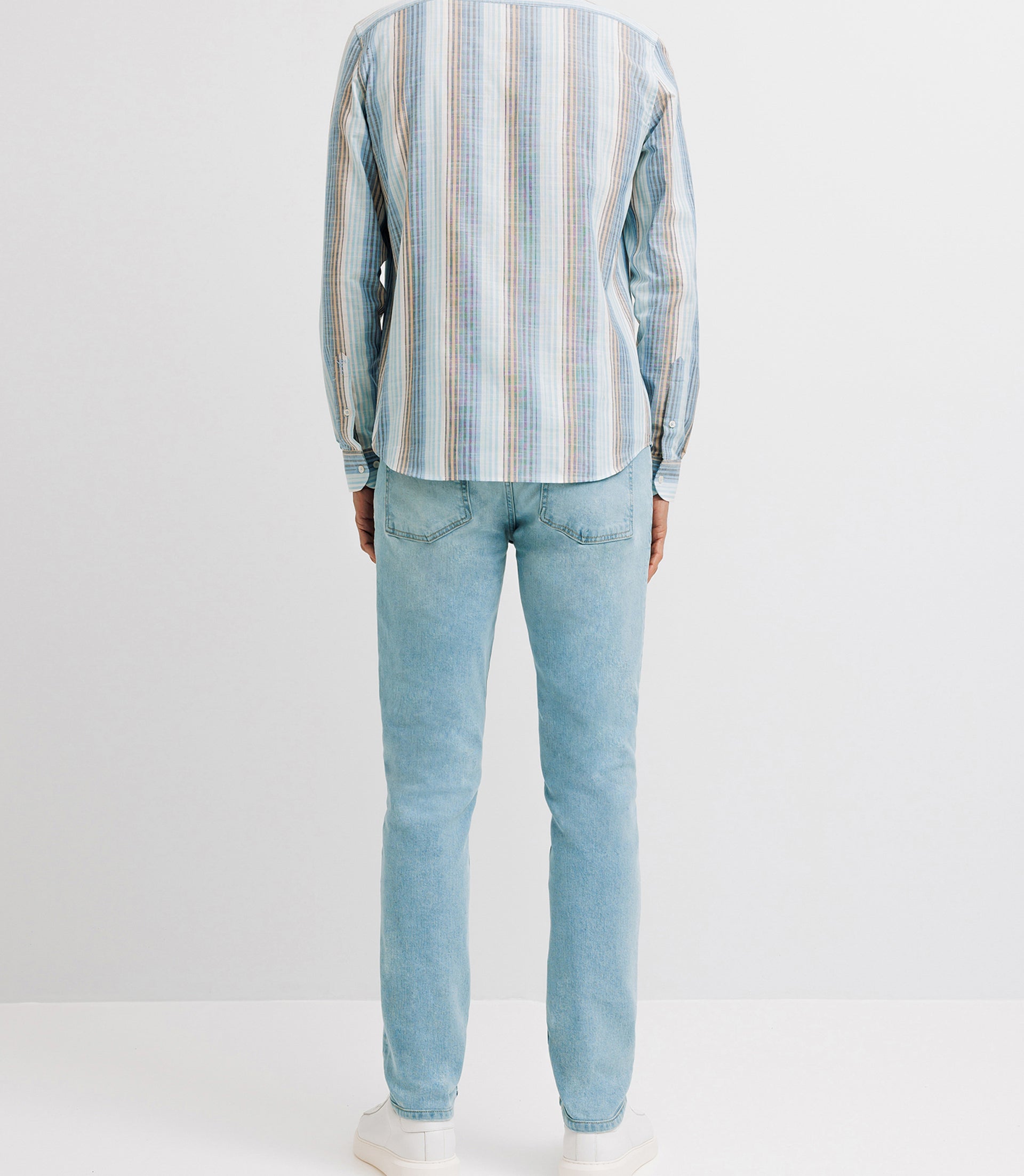 Blue -striped cotton casual shirt