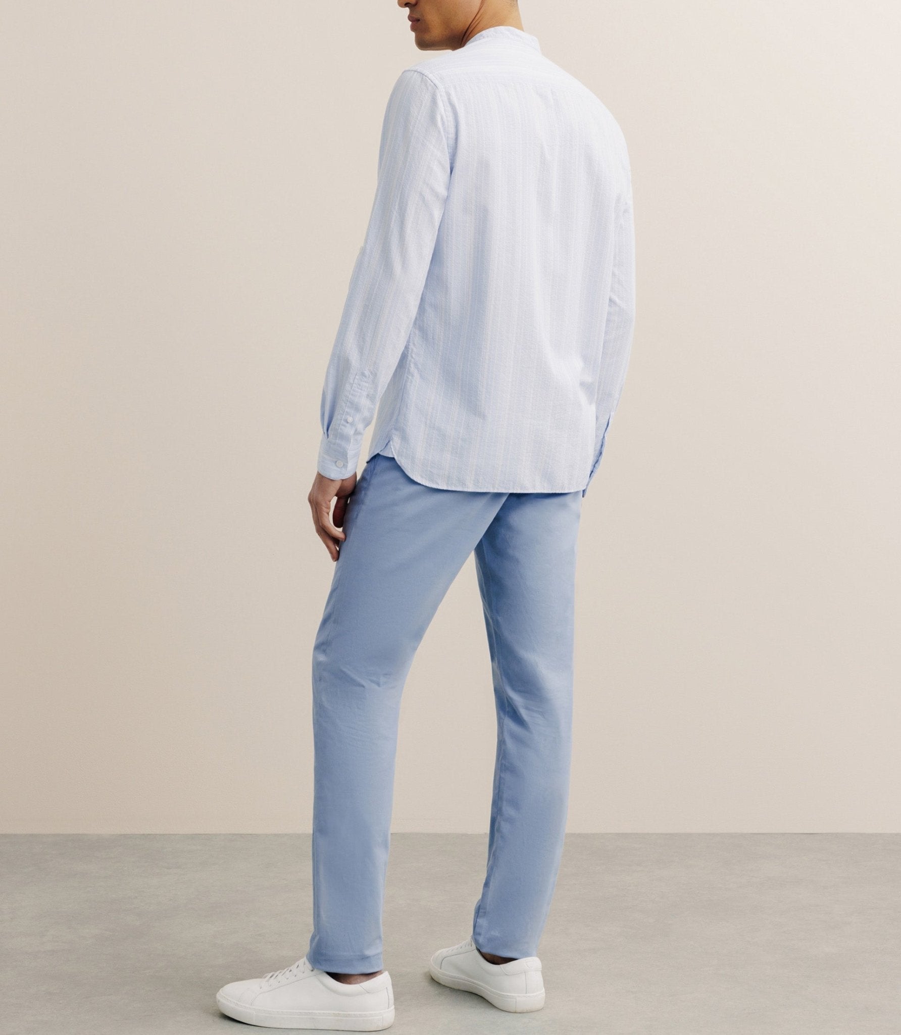 Chemise rayée col mao 100% coton ciel - IZAC