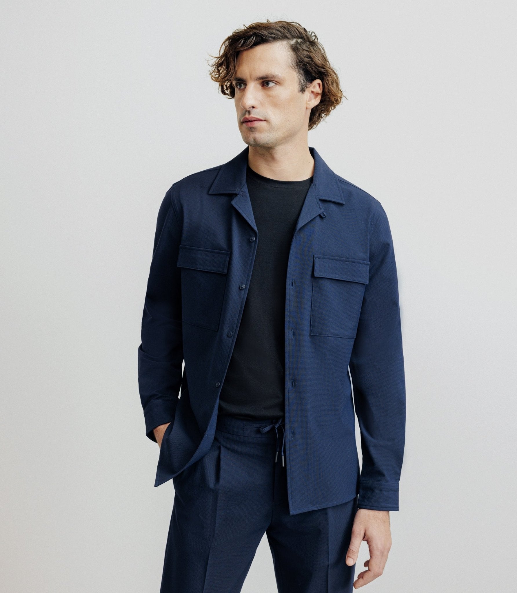 Surchemise avec col boutonné bleu marine - IZAC