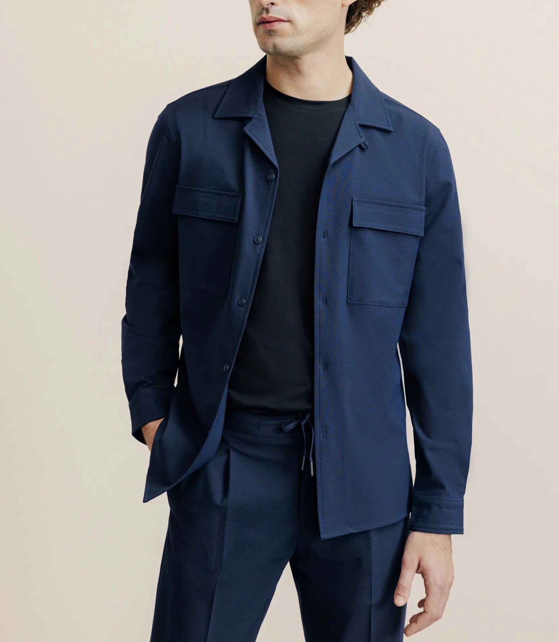 Surchemise avec col boutonné bleu marine