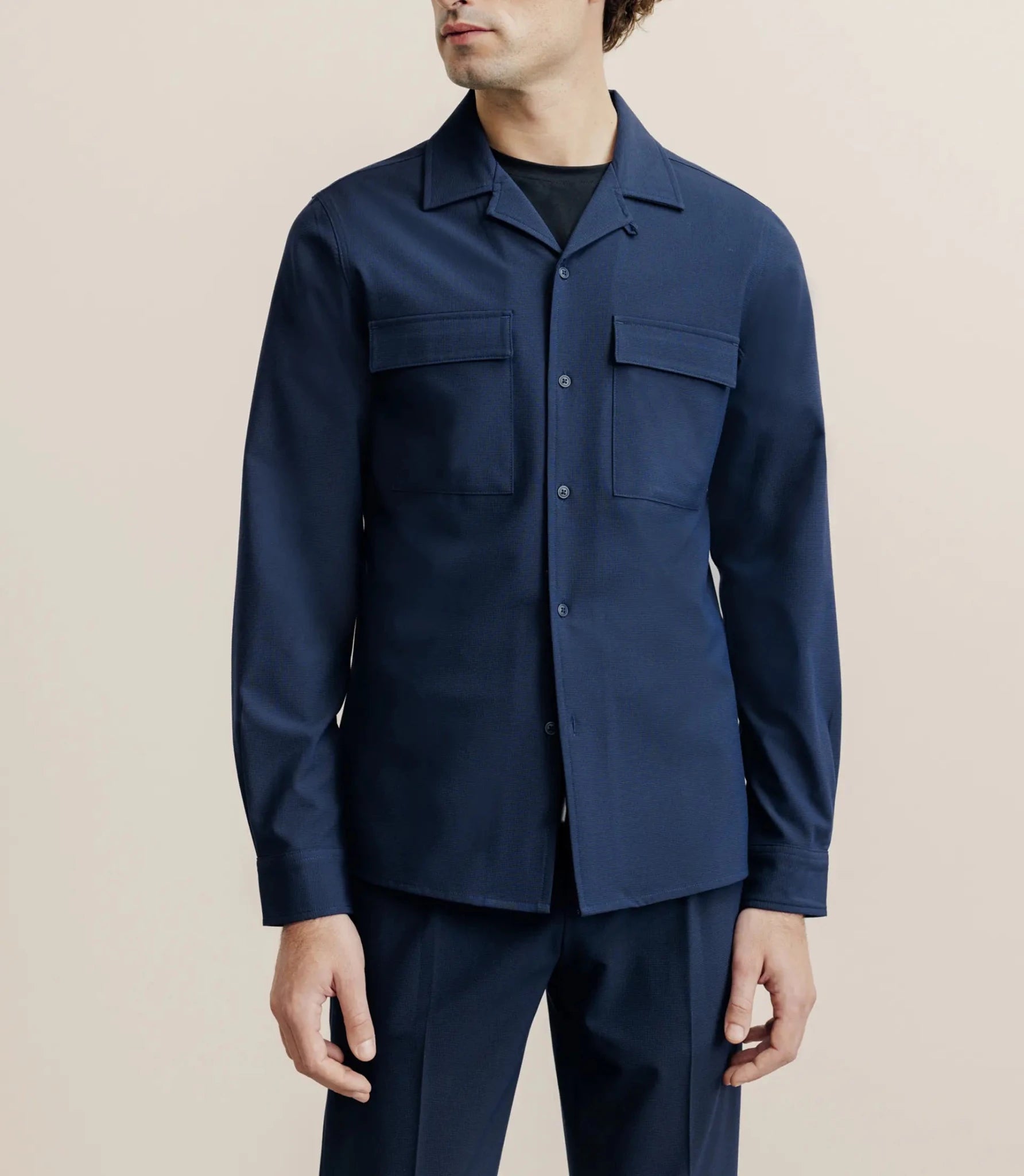 Surchemise avec col boutonné bleu marine