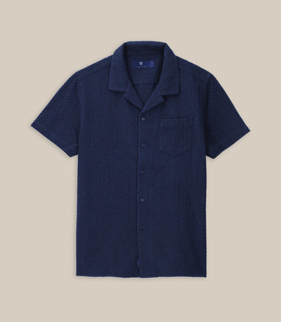 Chemise uni brodé de coton marine - IZAC