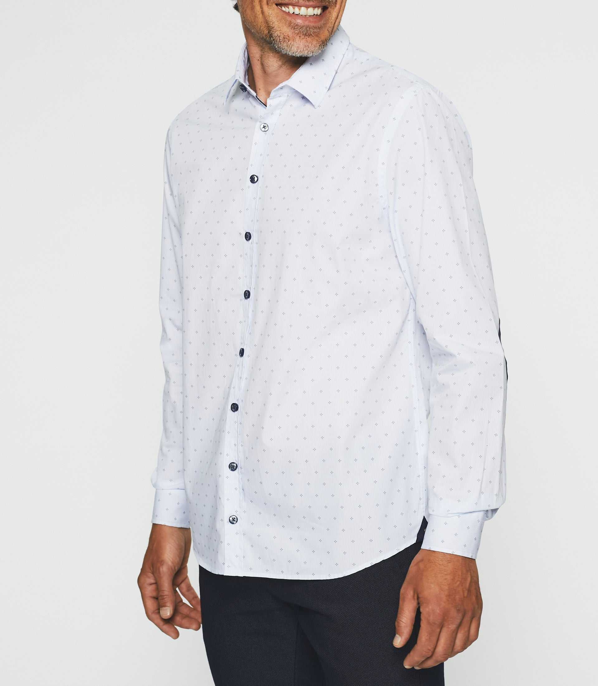 Chemise casual imprimé blanc et marine JULES - IZAC