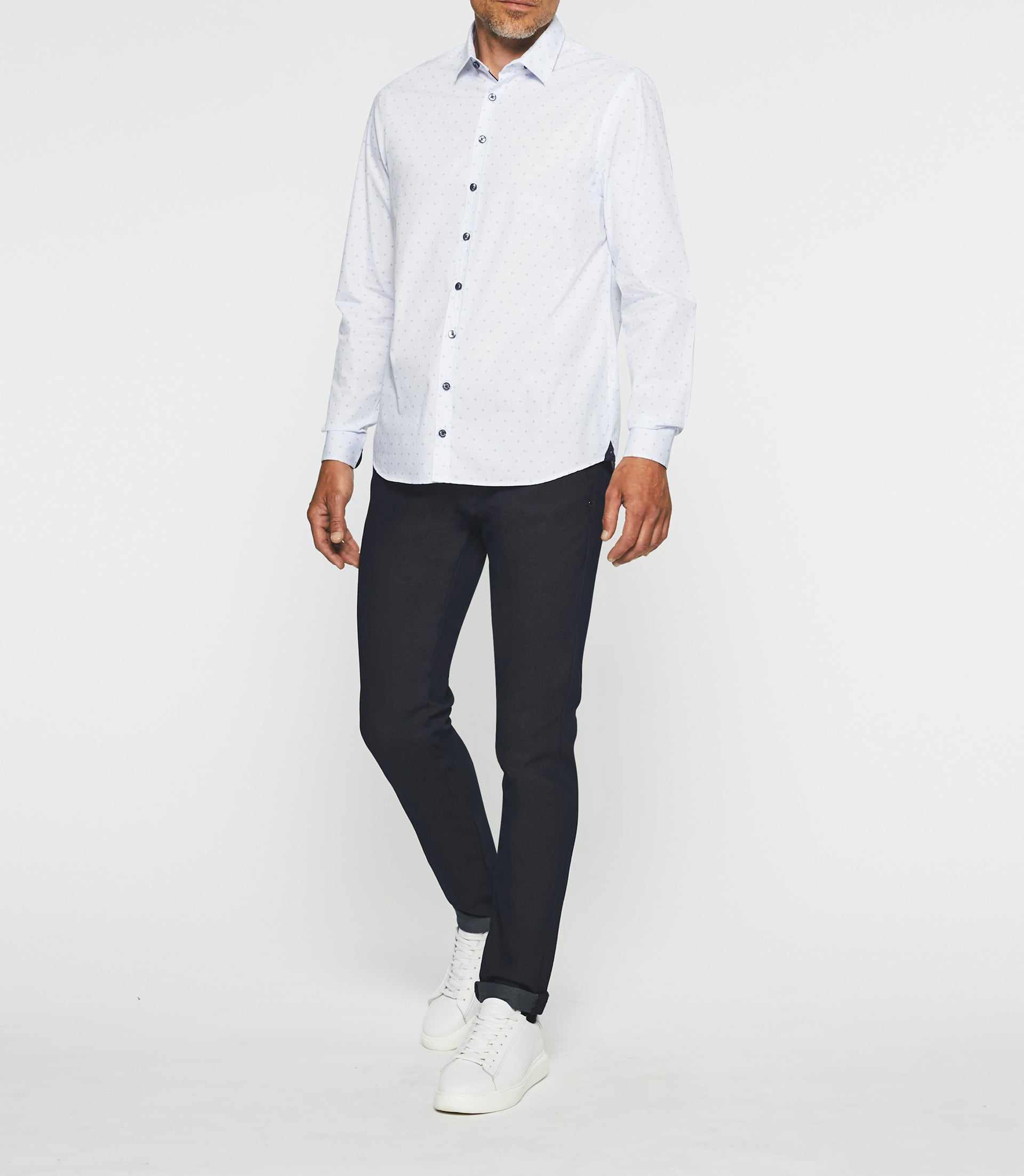 Chemise casual imprimé blanc et marine JULES - IZAC