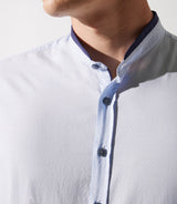 Mao collar shirt with sky blue and navy joy