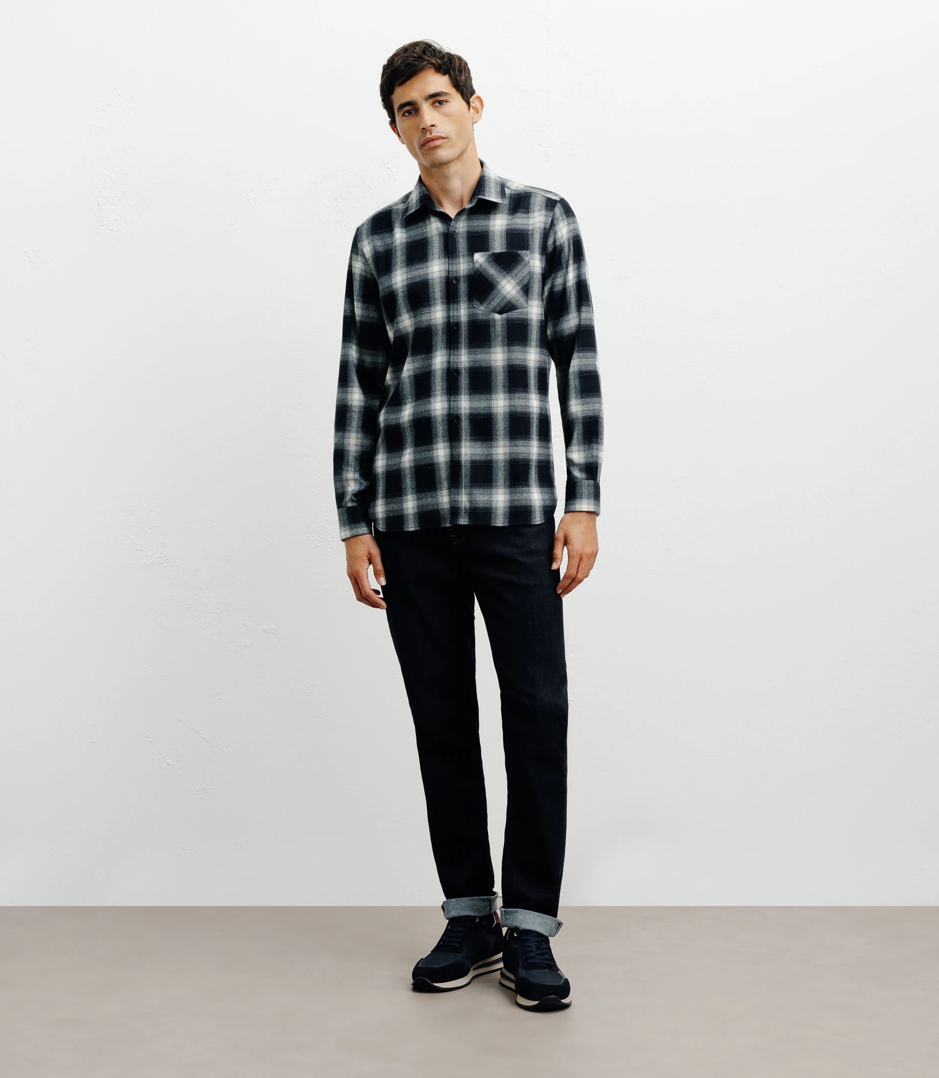 Chemise casual à petits carreaux marine - IZAC