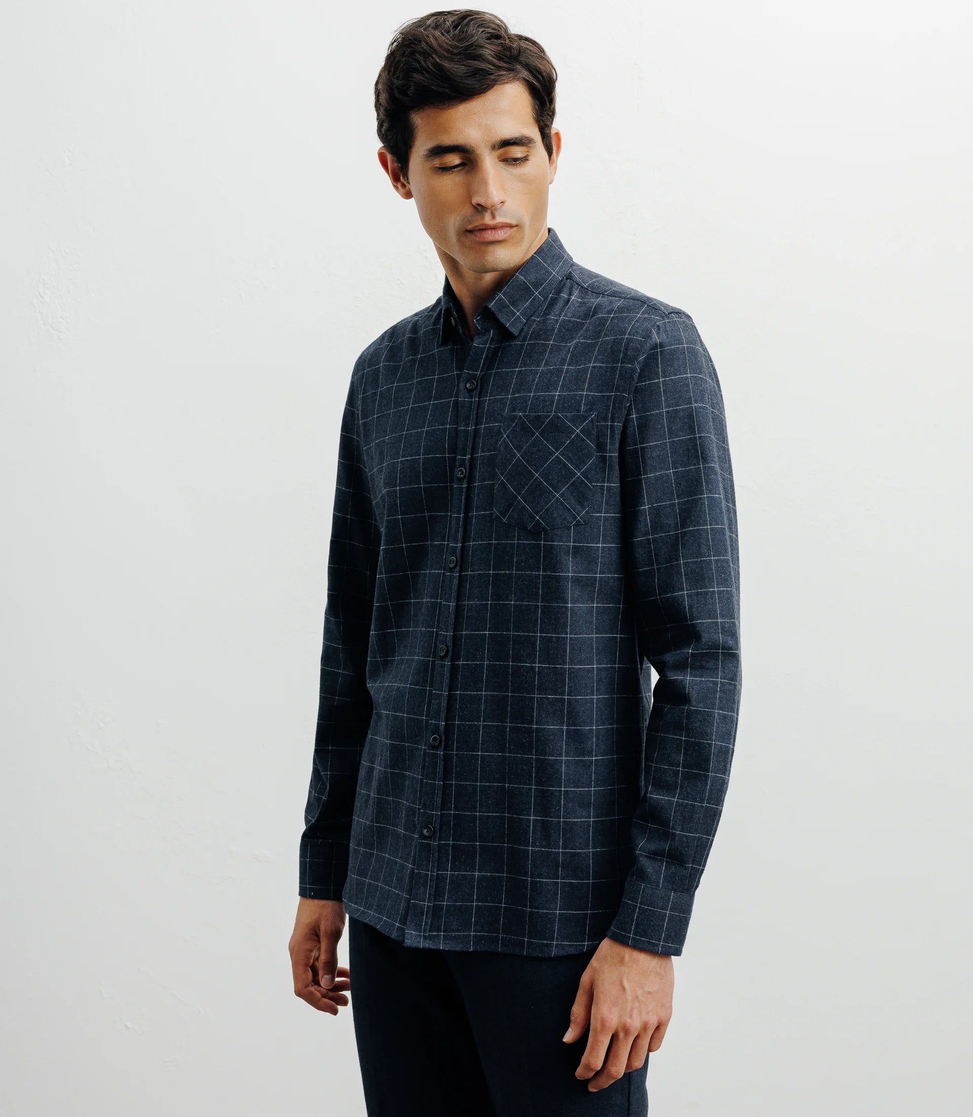 Chemise casual à petits carreaux marine - IZAC