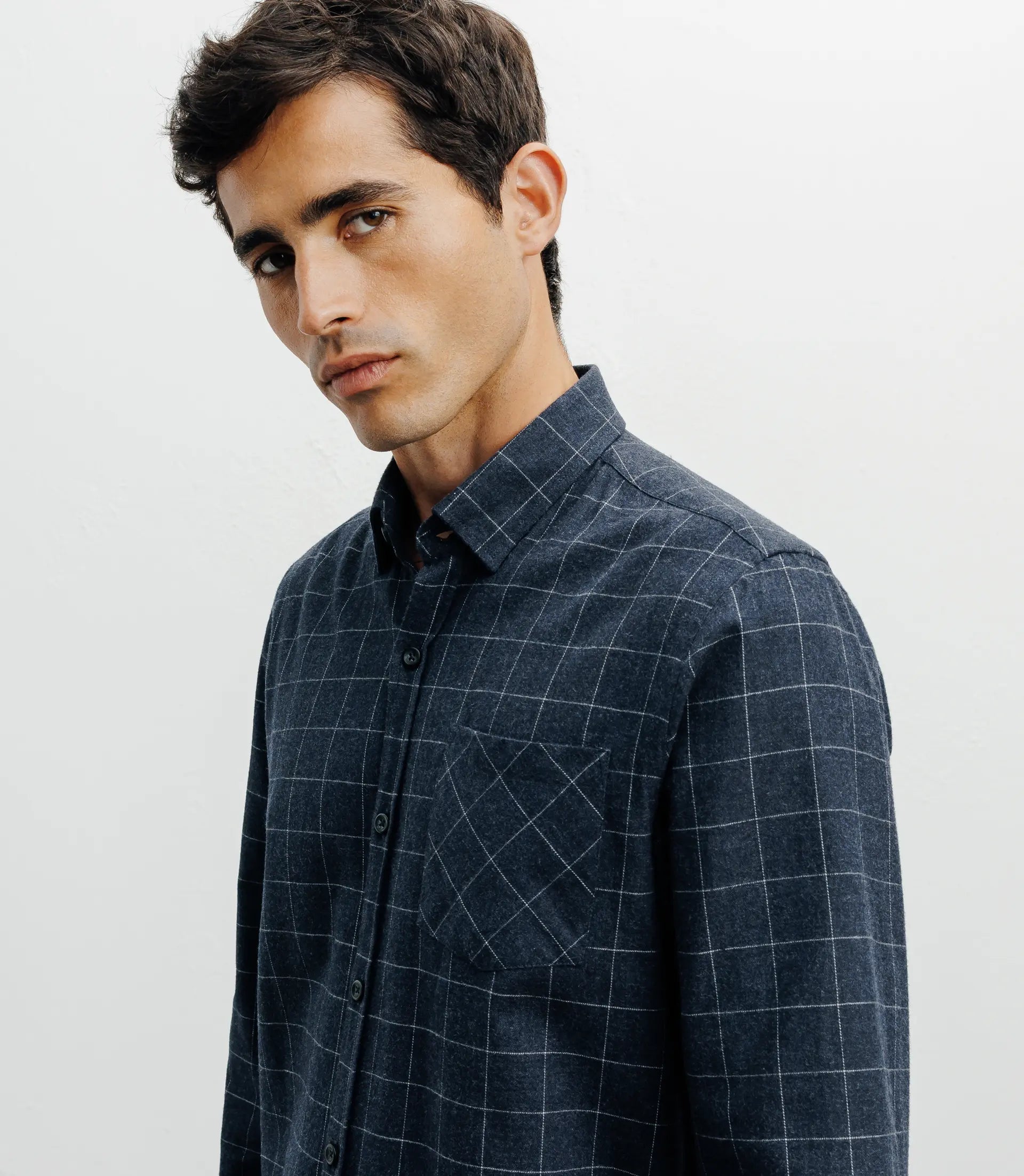 Chemise casual à petits carreaux marine - IZAC