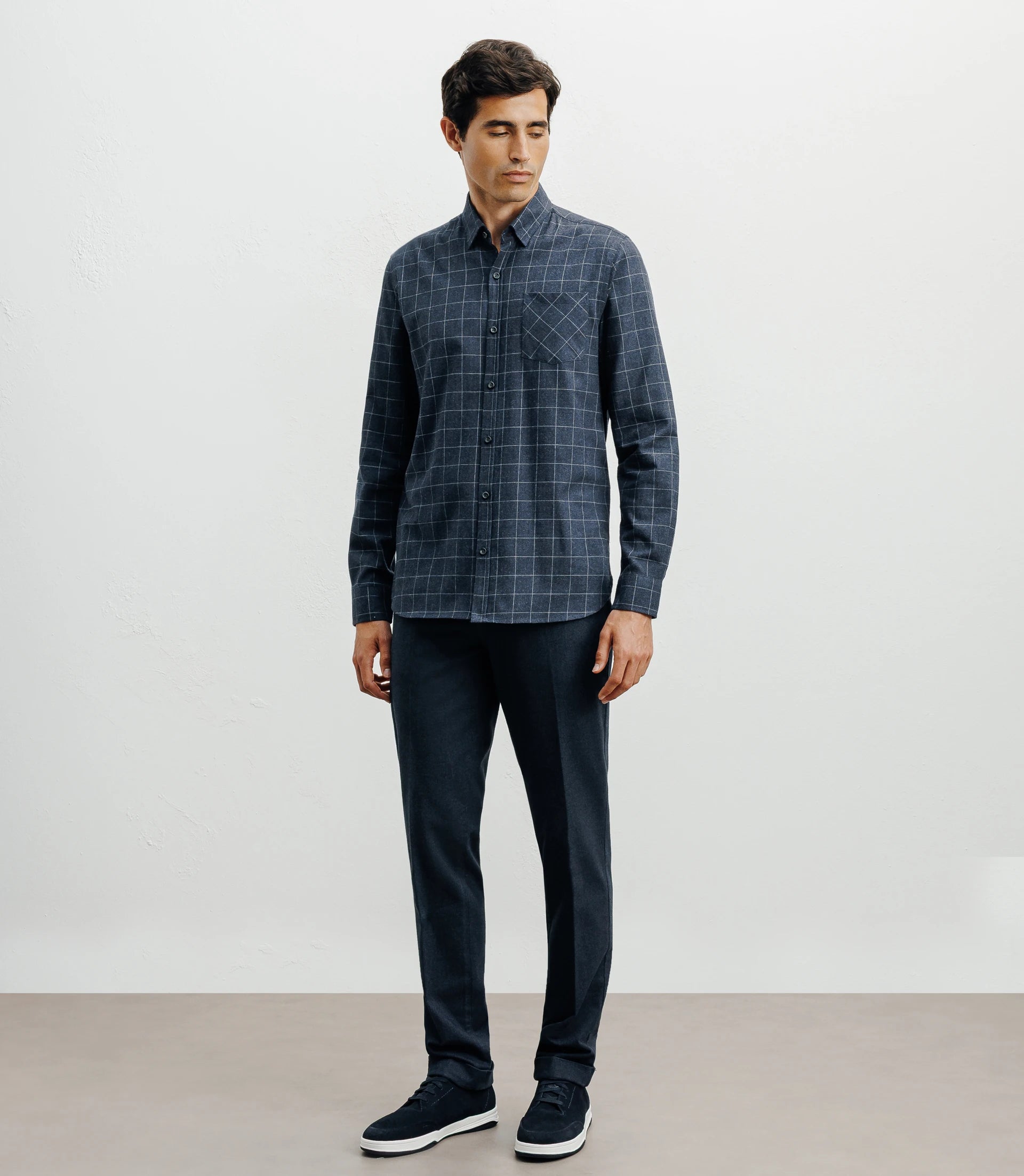 Chemise casual à petits carreaux marine - IZAC