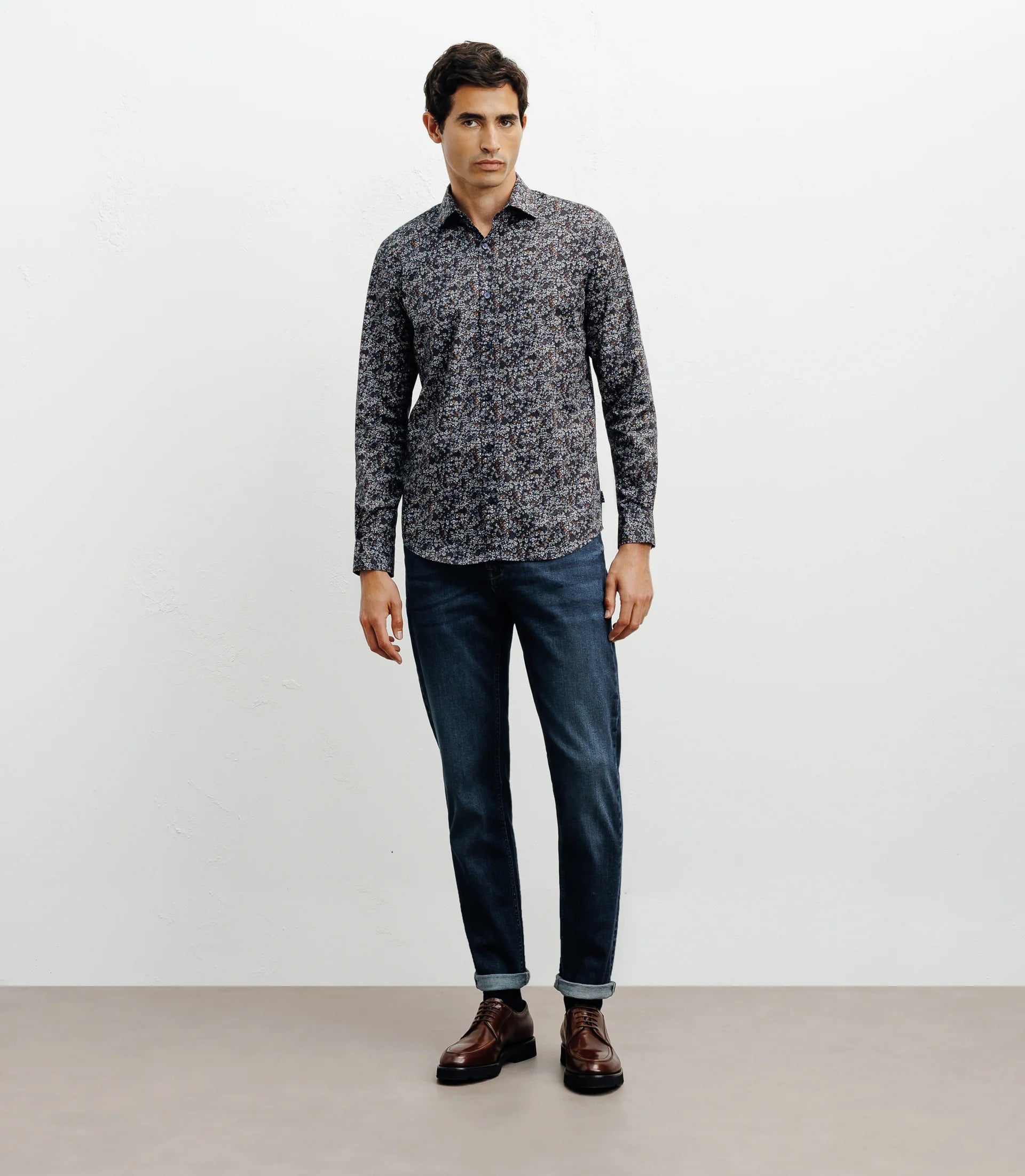 Chemise casual imprimé fleurs marine - IZAC