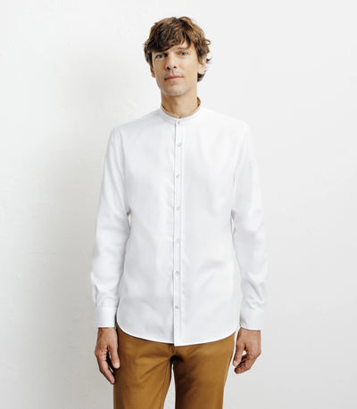 Chemise casual col mao avec coudière en suède blanc - IZAC