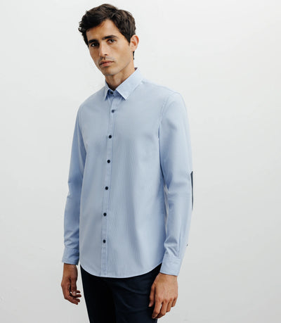 Chemise casual bleu avec des coudières en suède marine - IZAC