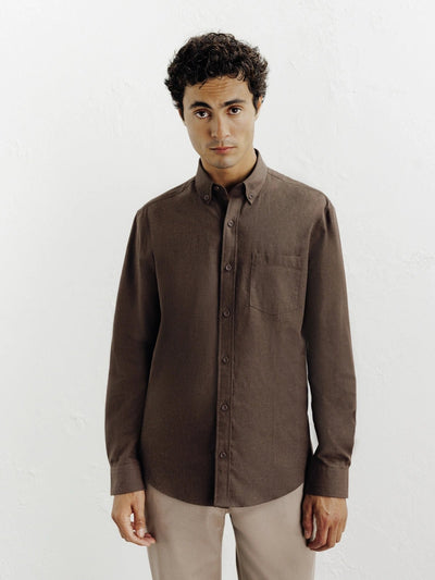 Chemise casual avec col boutonné marron - IZAC