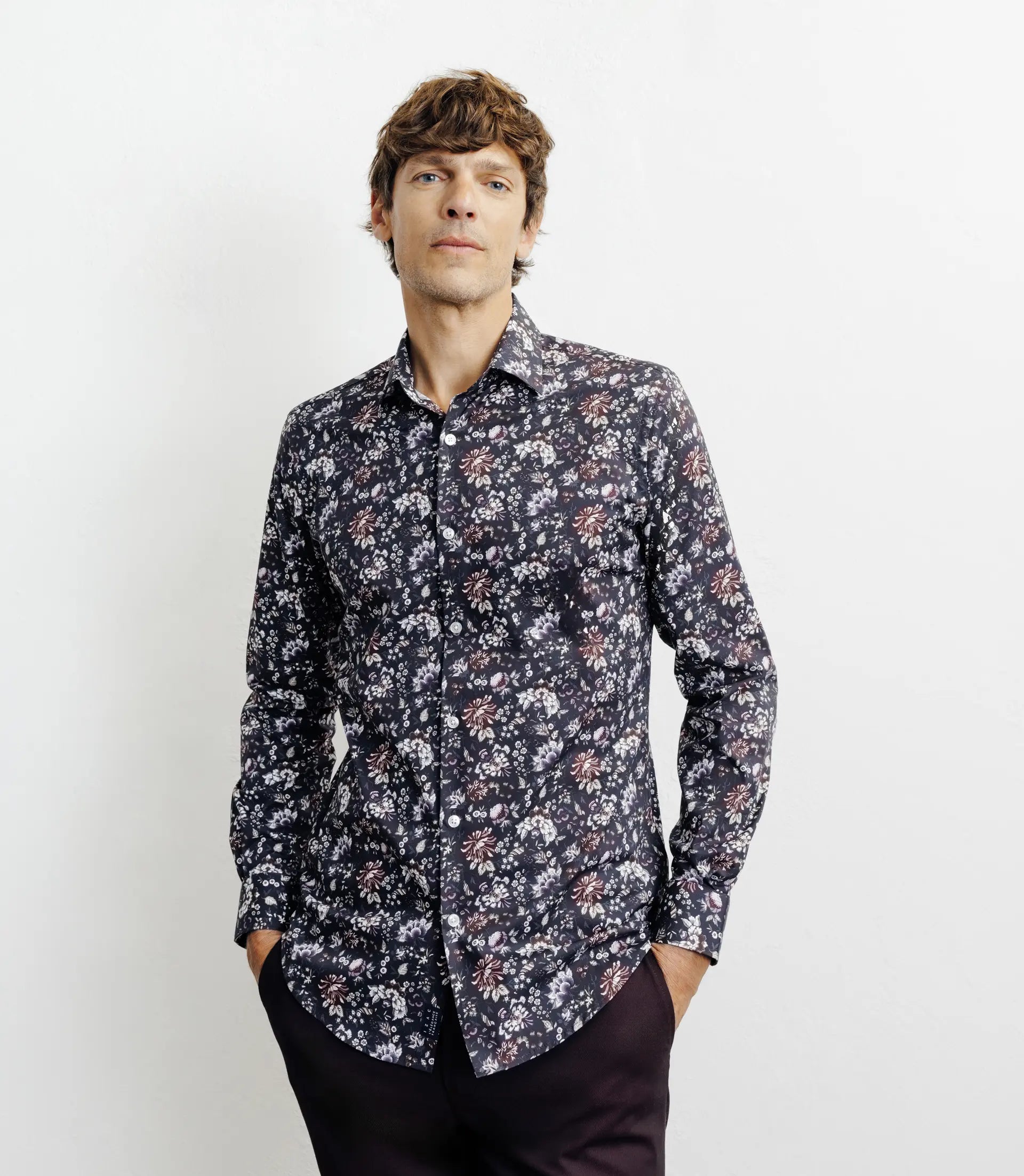 Chemise casual imprimé fleurs bleu marine - IZAC