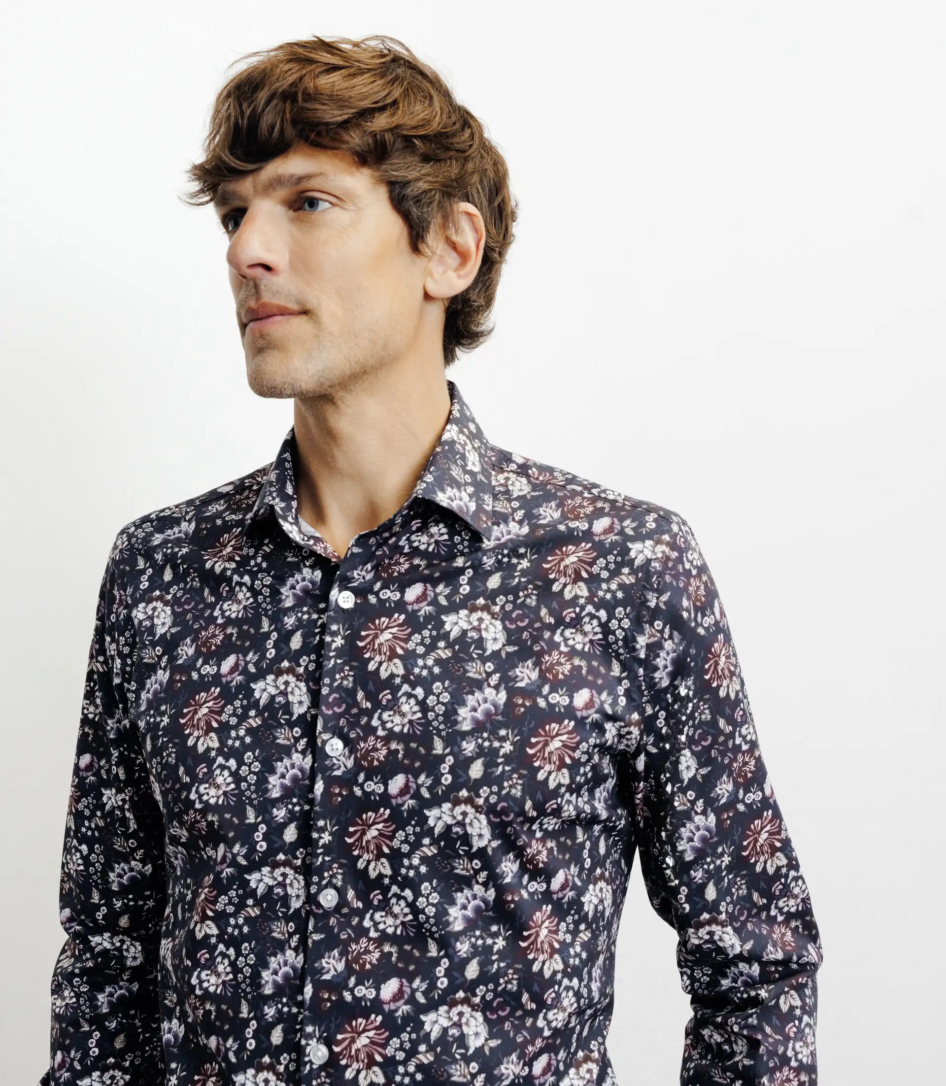 Chemise casual imprimé fleurs bleu marine - IZAC