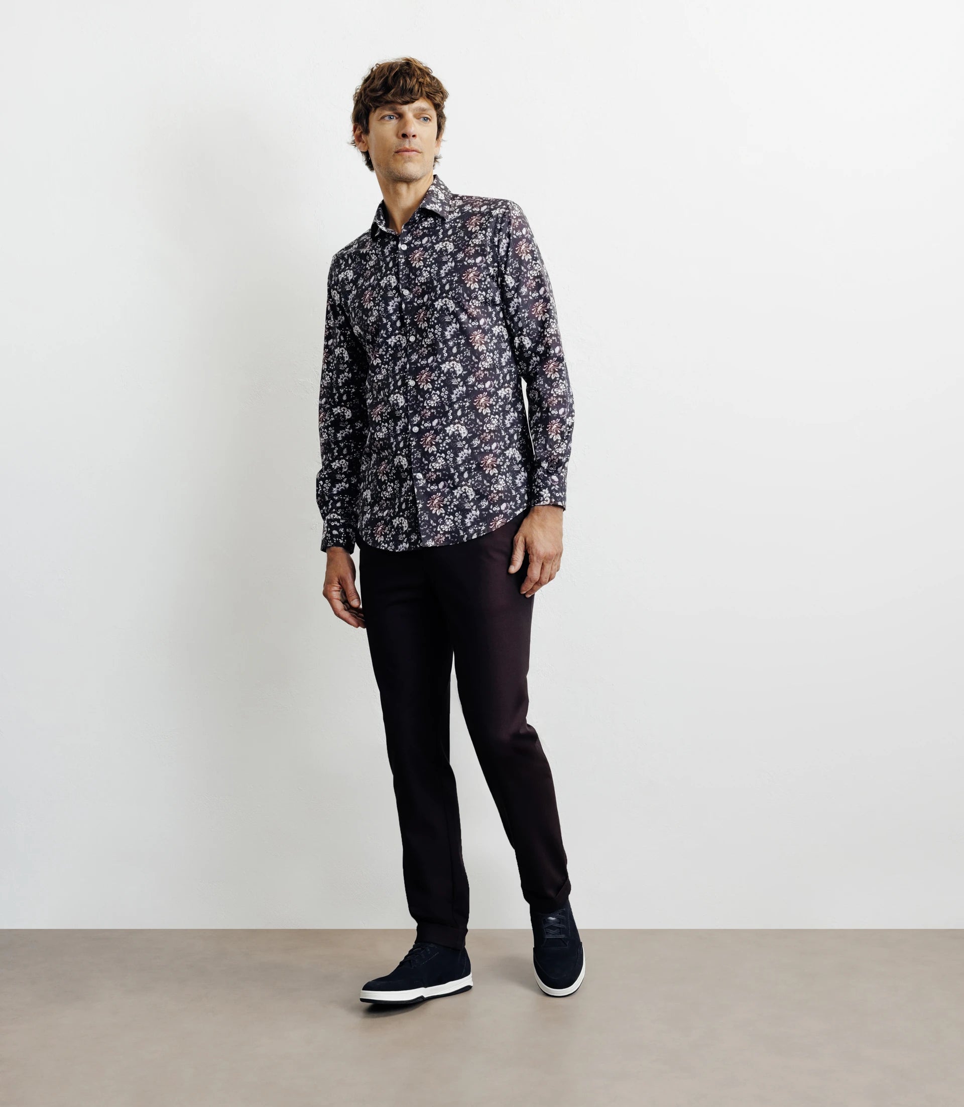 Chemise casual imprimé fleurs bleu marine - IZAC