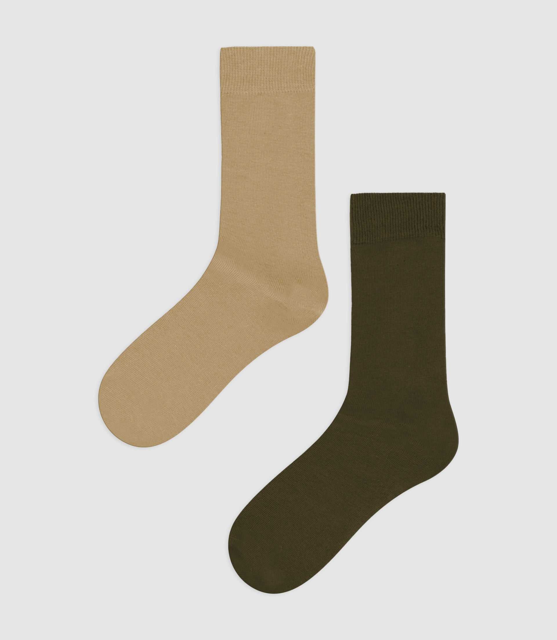 Pack de chaussettes uni en coton kaki - IZAC