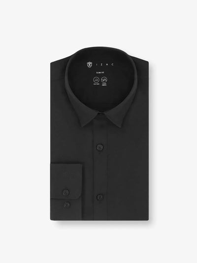 Chemise ville coton élasthanne noir - IZAC