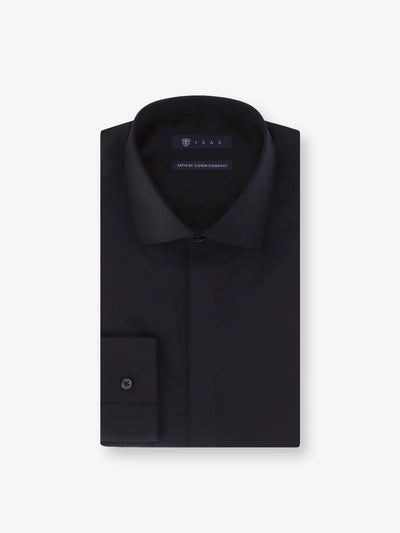 Chemise satin de coton noire - IZAC