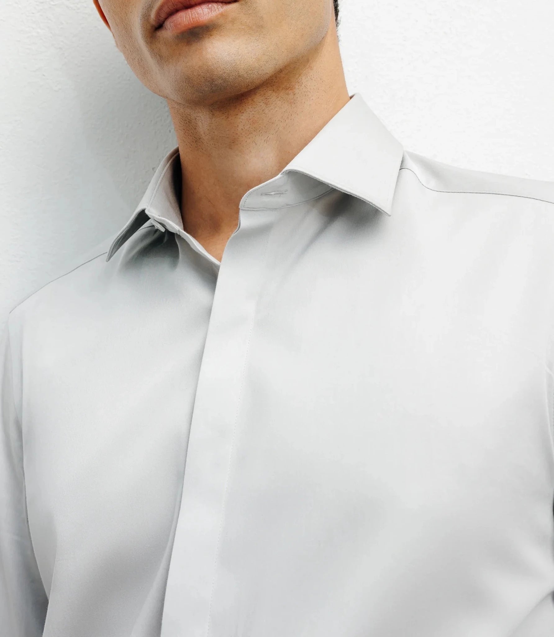 Chemise ville satin de coton gris - IZAC