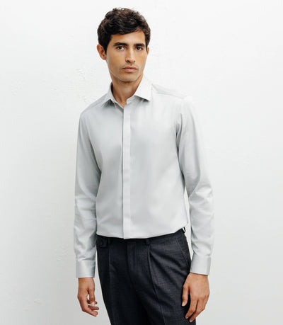 Chemise ville satin de coton gris - IZAC