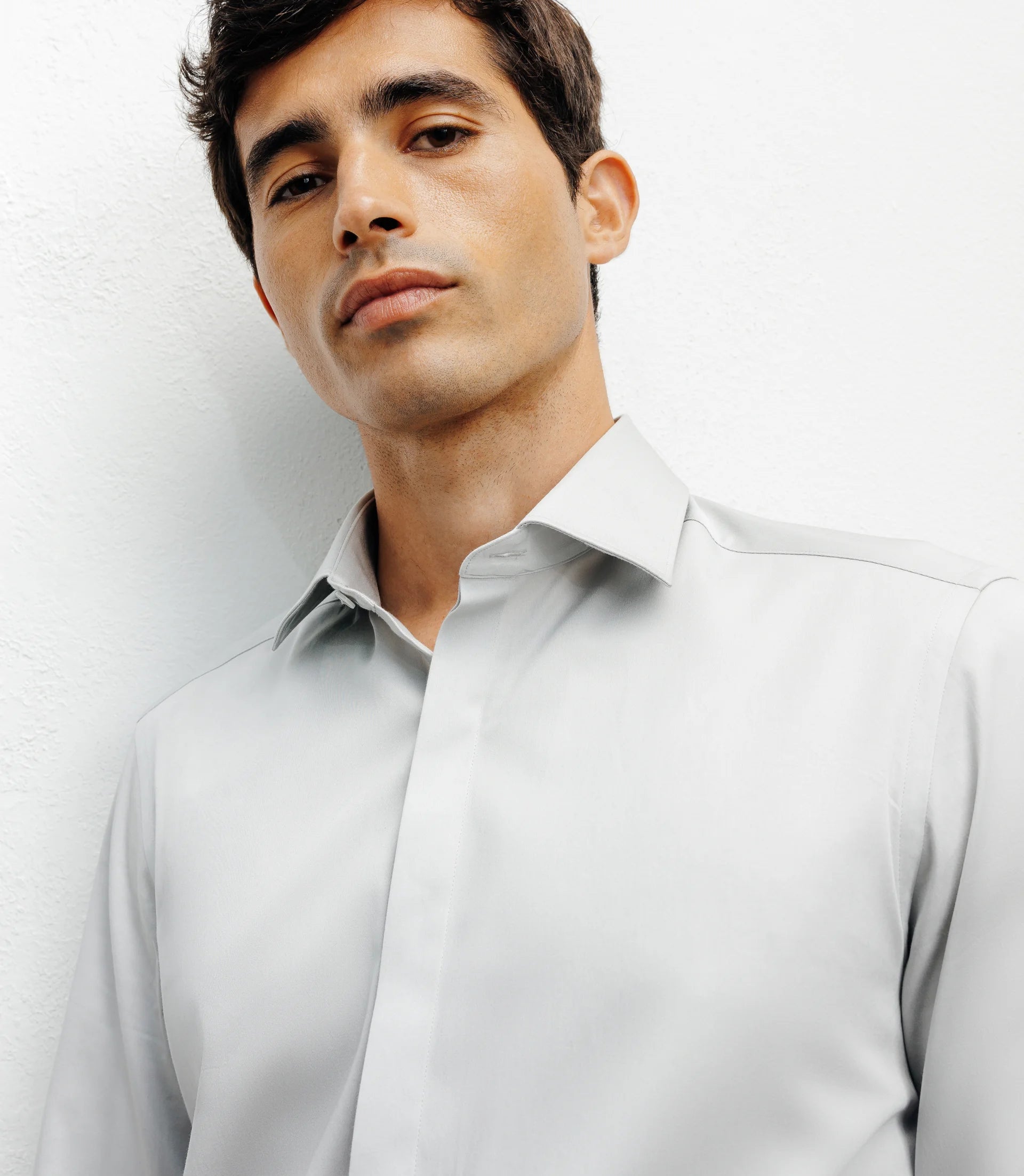 Chemise ville satin de coton gris - IZAC