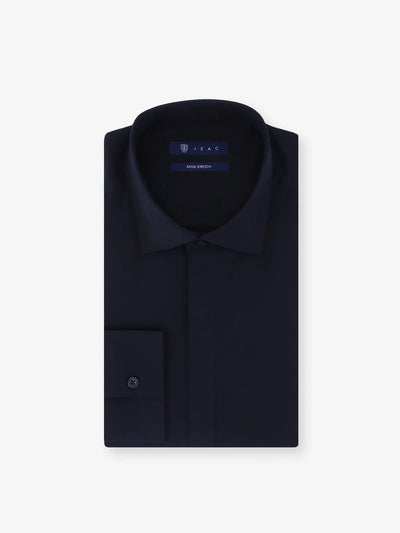Chemise ajustée col italien noire - IZAC