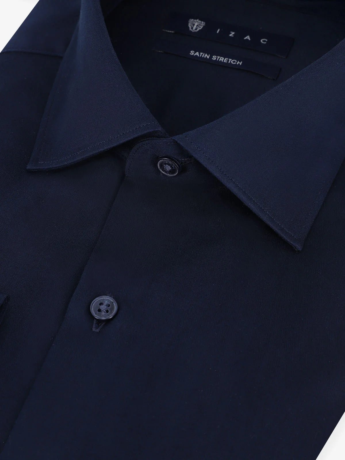 Chemise ajustée en satin de coton marine - IZAC