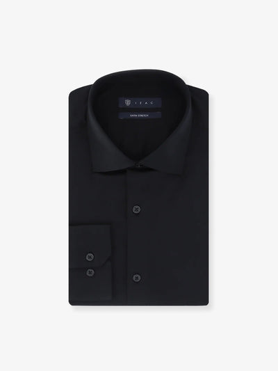 Chemise ajustée en satin de coton noire - IZAC