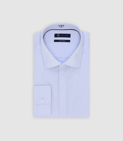 Chemise col italien en satin de coton ciel - IZAC