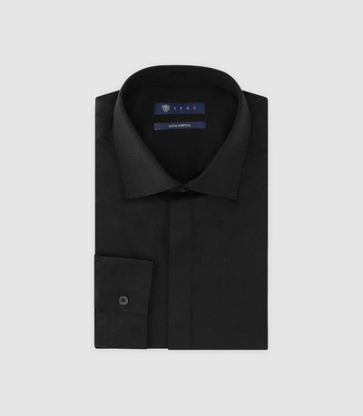 Chemise col italien en satin de coton noire - IZAC