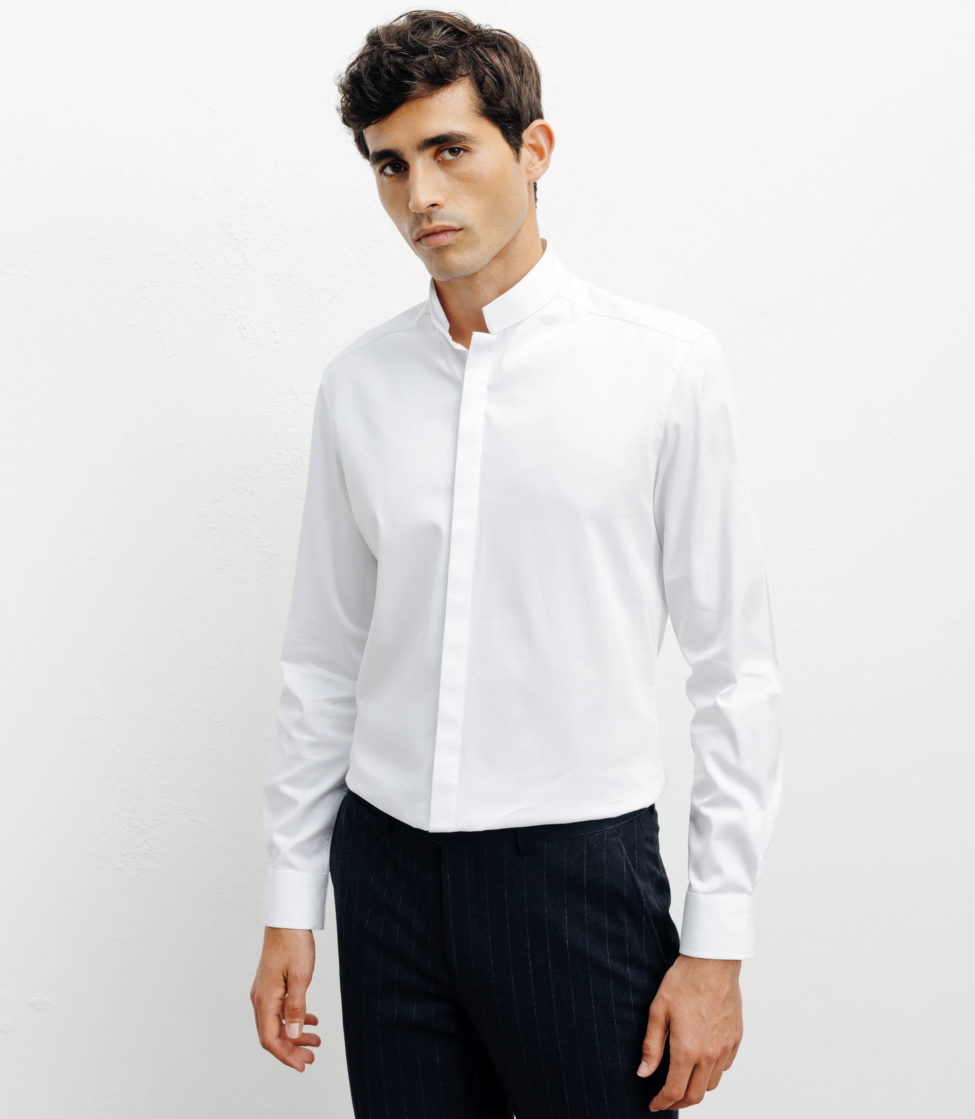 Chemise ville satin de coton blanc - IZAC