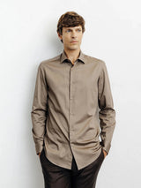 Chemise ville en satin de coton chatain - IZAC