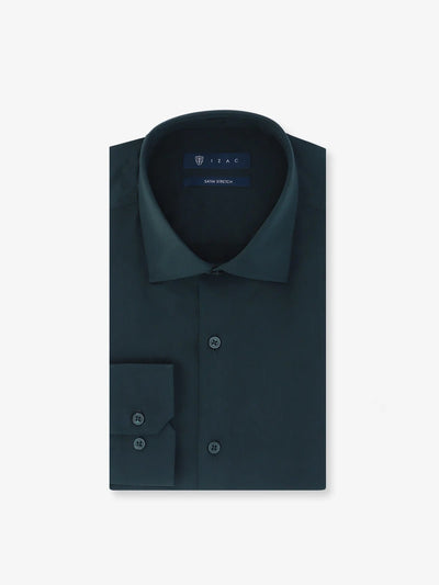 Chemise ville en satin de coton vert foncé - IZAC