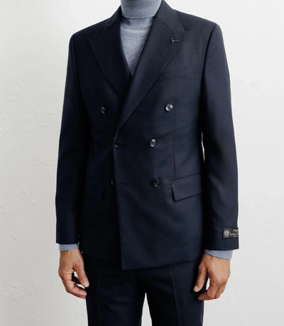 Costume croisé 100% laine bleu marine