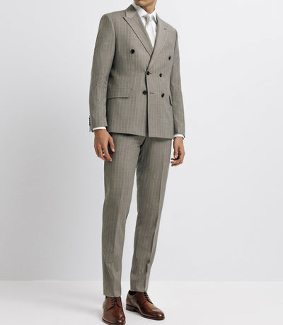 Costume croisé rayé beige - IZAC