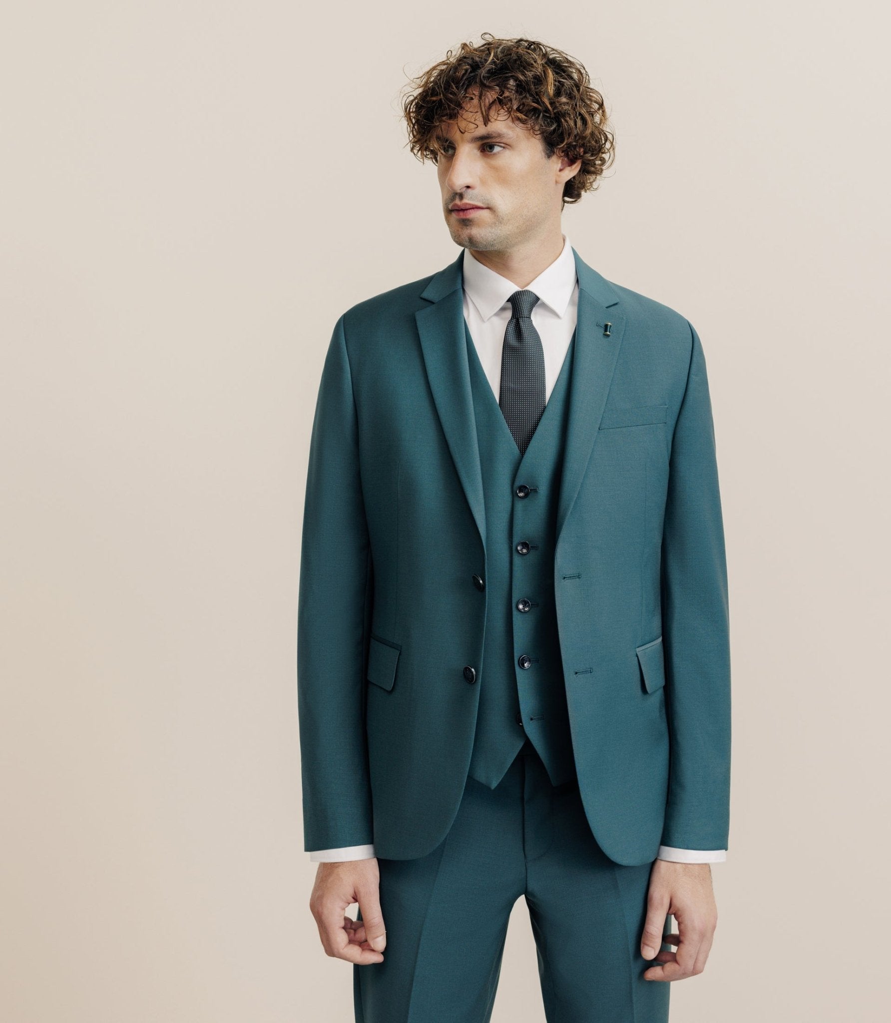 Marque Izac Izac Pret A Porter Costume Boutons Laine Majoritaire Vert