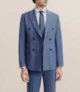 Costume croisé tissu laine mélangée bleu