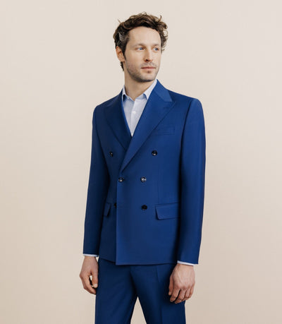 Costume croisé en laine mélangée bleu - IZAC