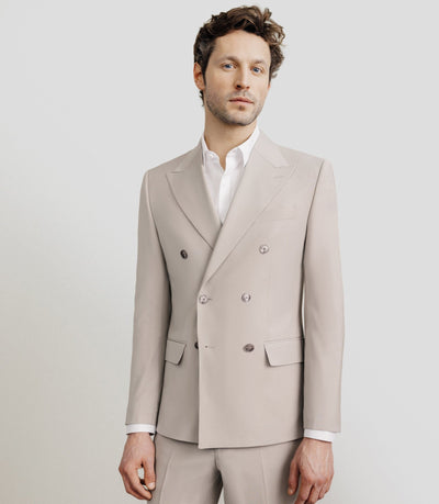 Costume croisé en laine mélangée beige - IZAC