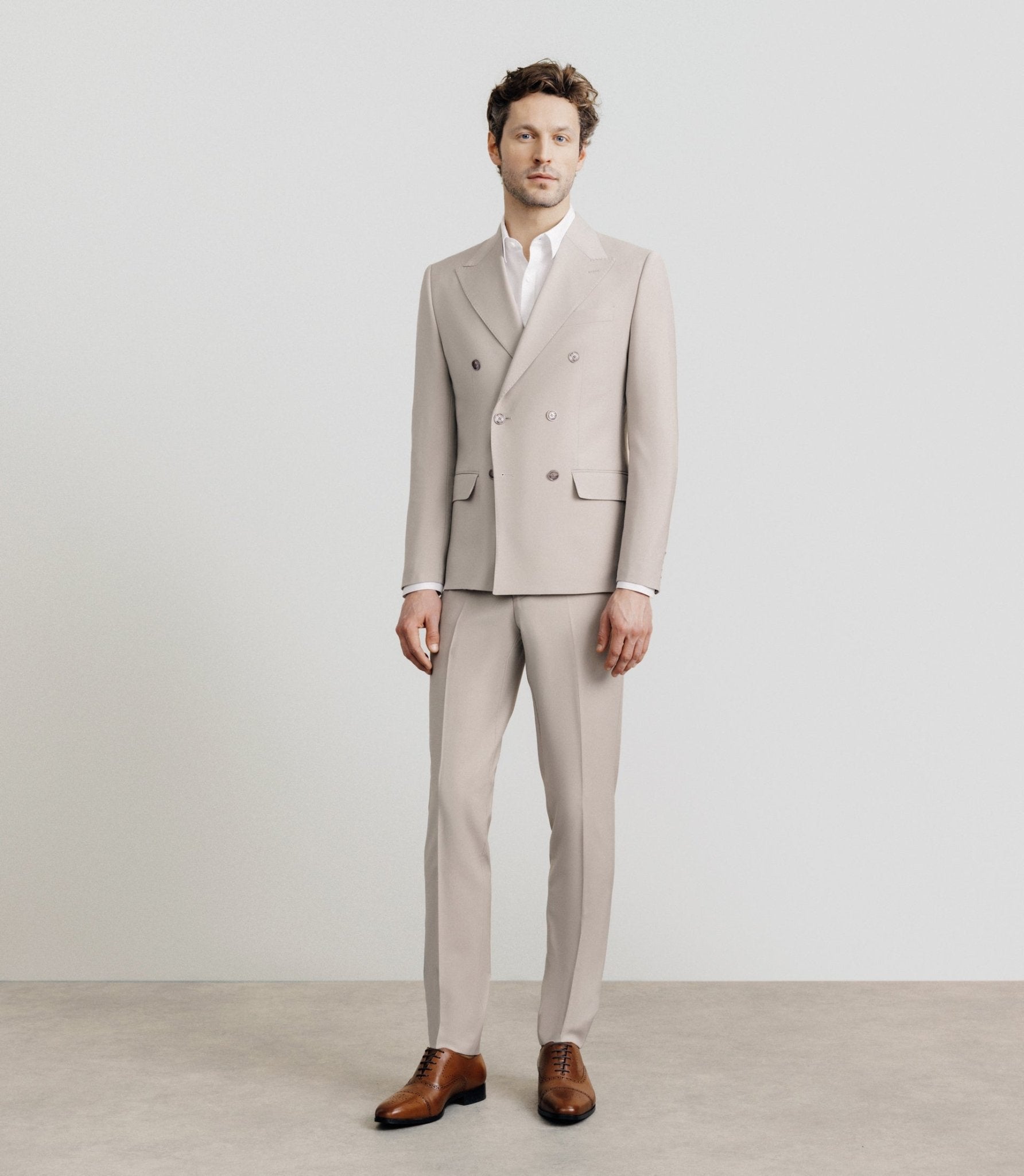 Costume croisé en laine mélangée beige - IZAC