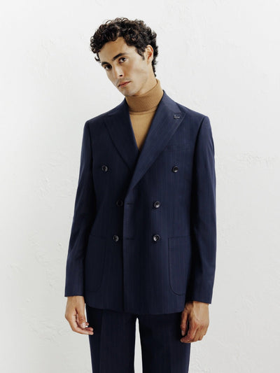 Costume croisé rayé marine - IZAC