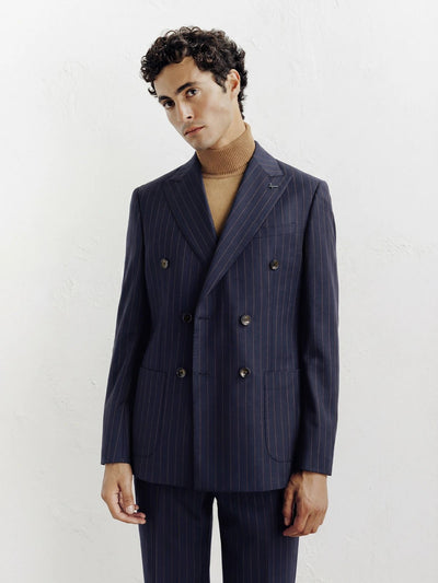 Costume croisé rayé marine - IZAC