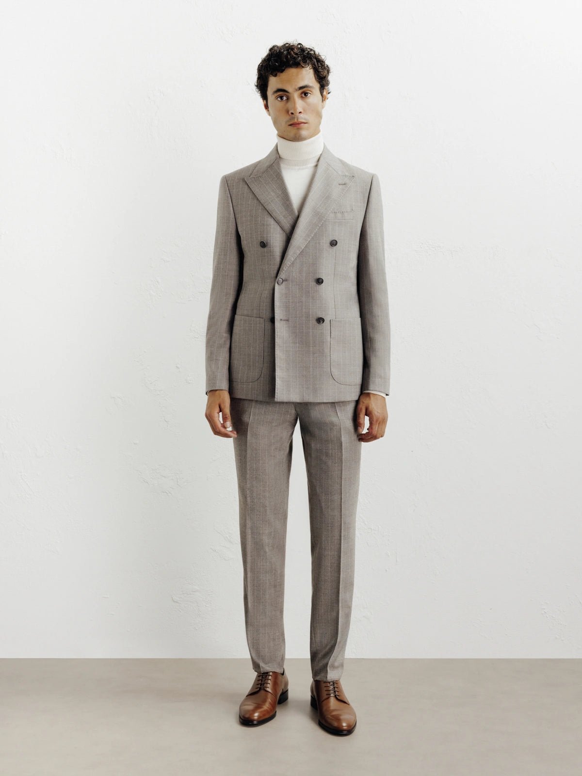 Costume croisé à rayures beige - IZAC