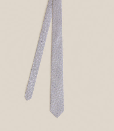 Cravate micro motifs 100% soie beige - IZAC