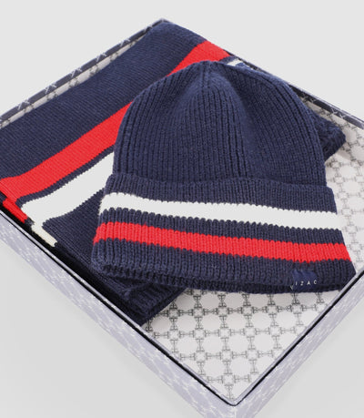 Echarpe et bonnet à rayures marine - IZAC