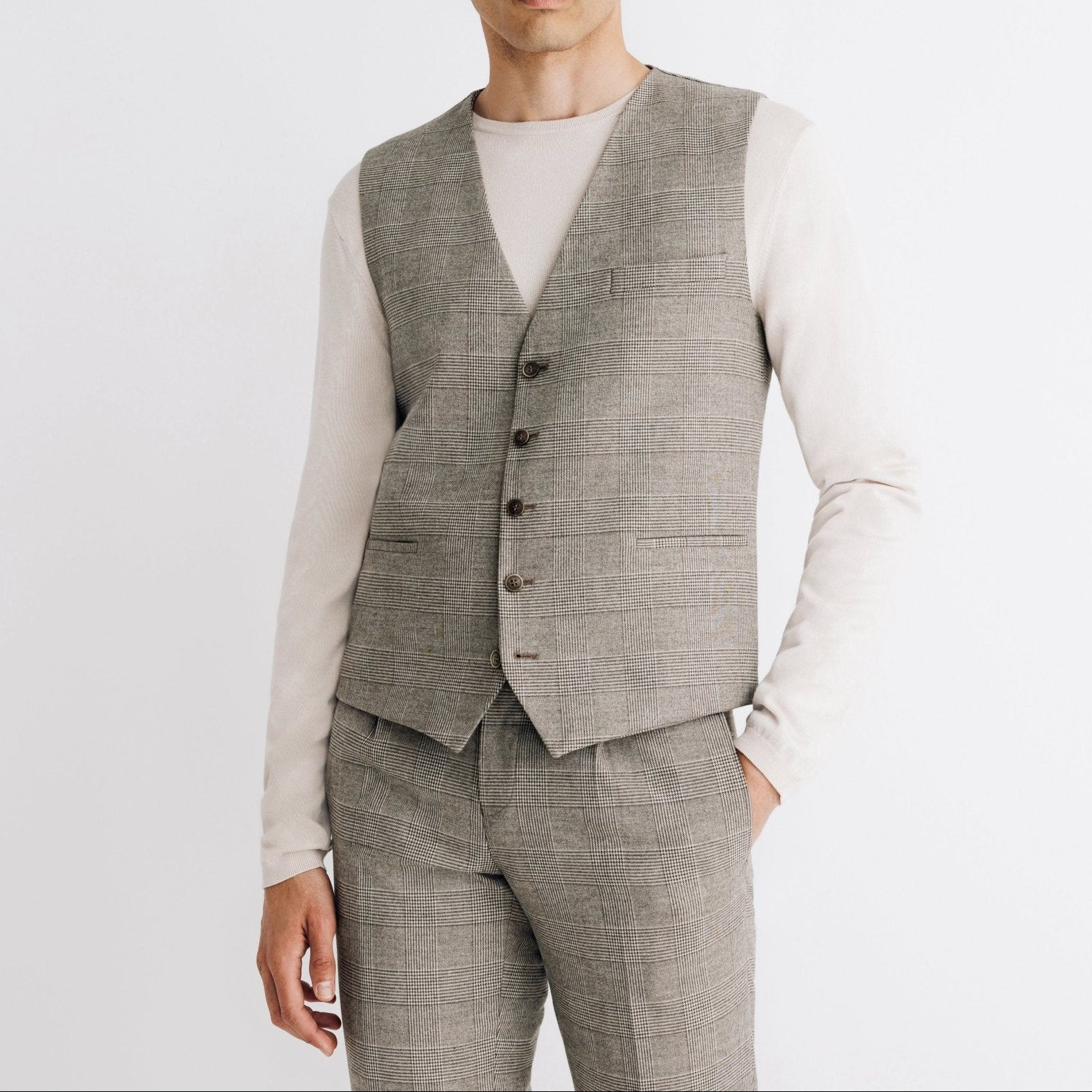 Gilet à carreaux beige - IZAC