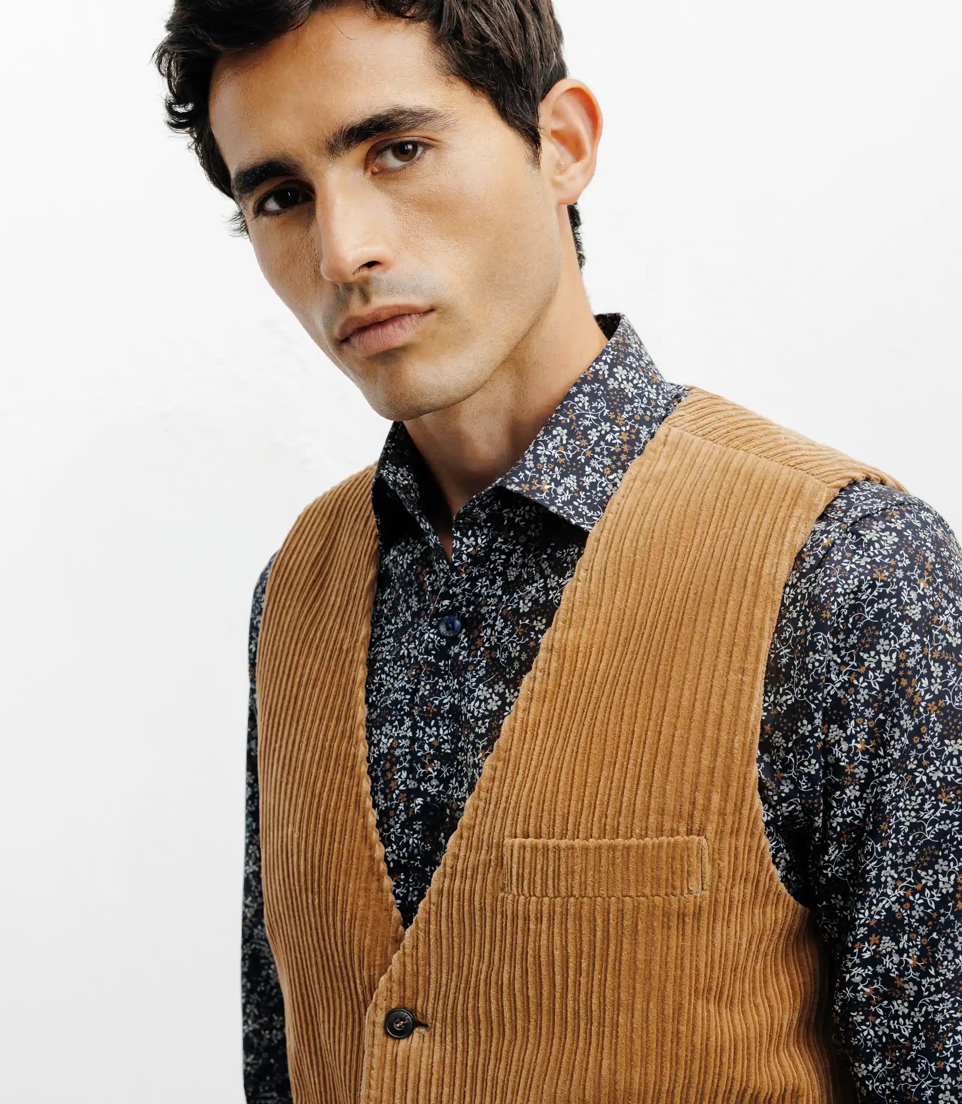 Gilet ville en velours côtelé camel - IZAC