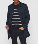 Haider" navy long straight trench coat