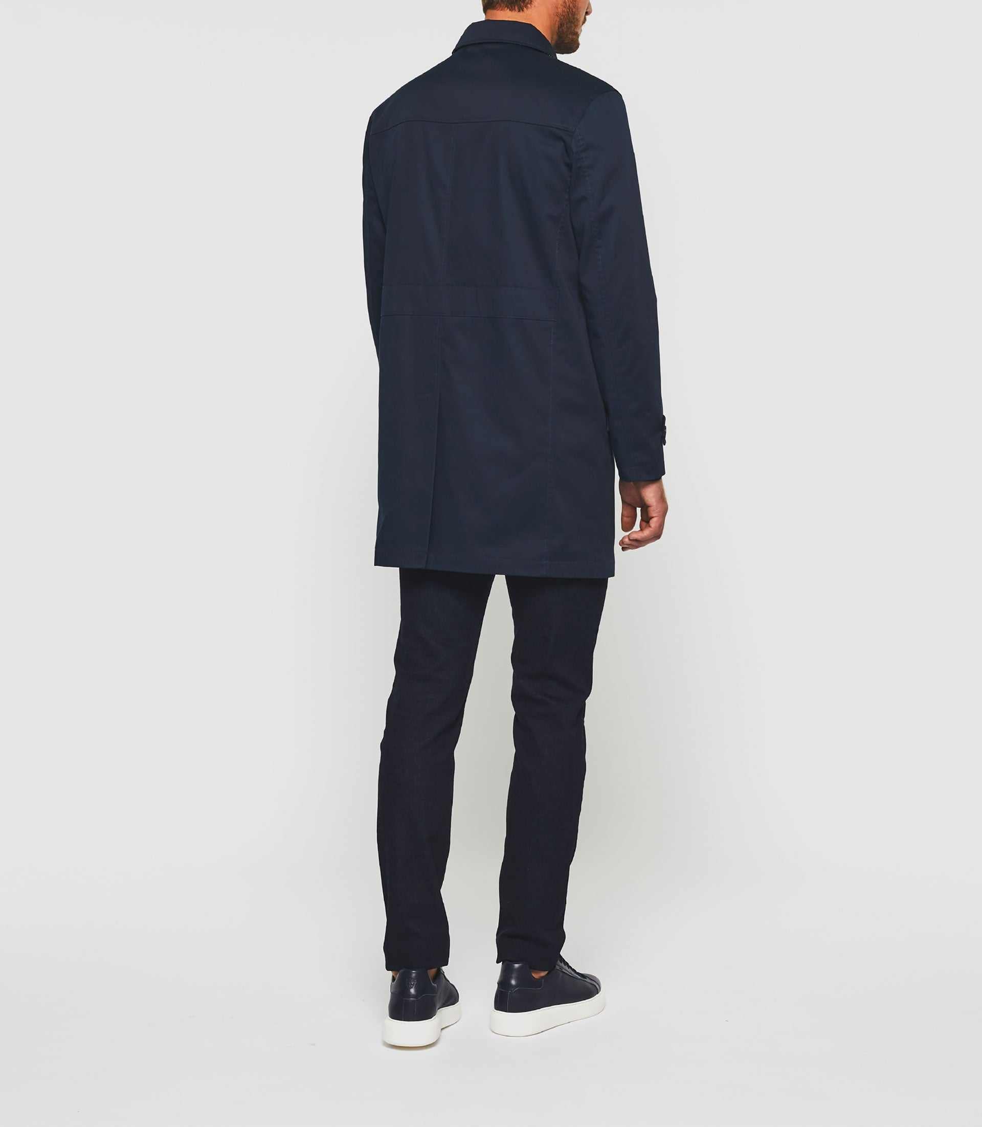 Haider" navy long straight trench coat